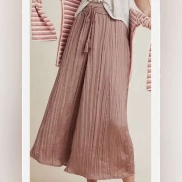 Anthropologie Saturday Sunday Plisse Tassel Pleated Wide Leg Pants - Picture 2 of 3